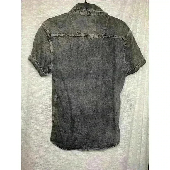 Men’s Large N1 Flag, Skull, Wings Distressed 2 Pocket Button Up Short Sleeve - Picture 11 of 15